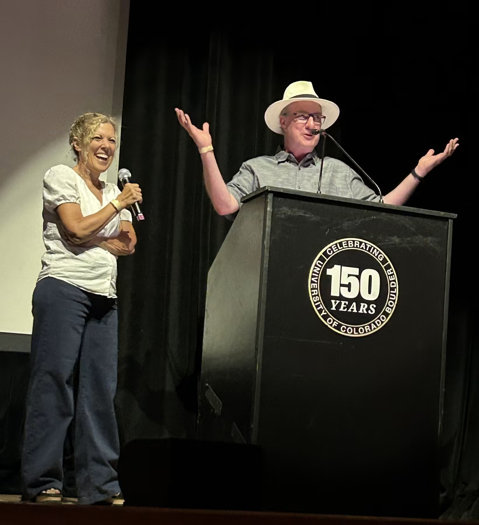 Tara and Mayor Brockett speaking at the Fox Theater
